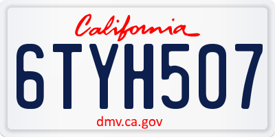 CA license plate 6TYH507