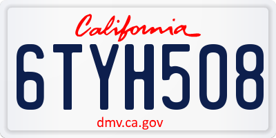 CA license plate 6TYH508