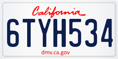 CA license plate 6TYH534