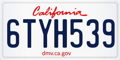 CA license plate 6TYH539