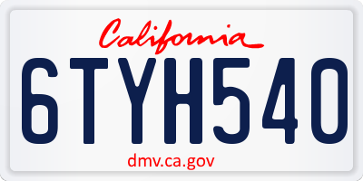 CA license plate 6TYH540