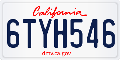 CA license plate 6TYH546