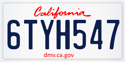 CA license plate 6TYH547