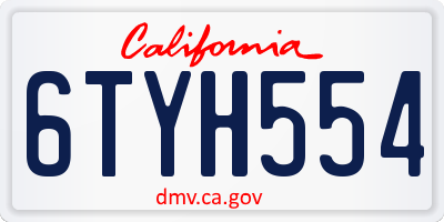 CA license plate 6TYH554