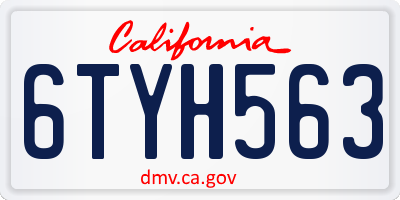 CA license plate 6TYH563