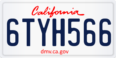 CA license plate 6TYH566