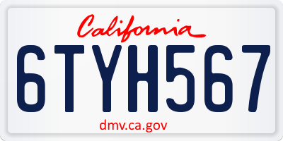 CA license plate 6TYH567