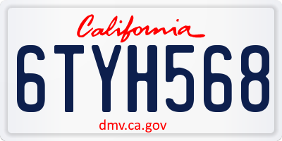 CA license plate 6TYH568