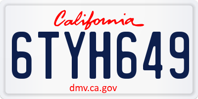 CA license plate 6TYH649