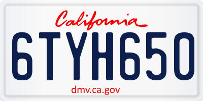 CA license plate 6TYH650