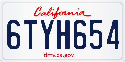 CA license plate 6TYH654