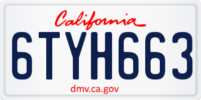 CA license plate 6TYH663