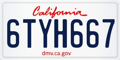 CA license plate 6TYH667