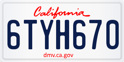 CA license plate 6TYH670