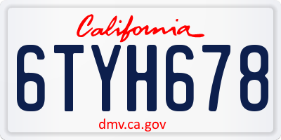 CA license plate 6TYH678