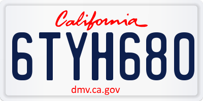 CA license plate 6TYH680