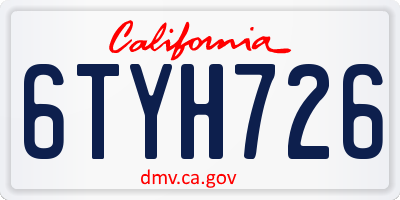 CA license plate 6TYH726