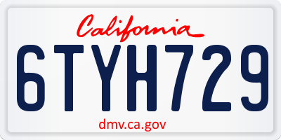 CA license plate 6TYH729