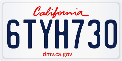 CA license plate 6TYH730