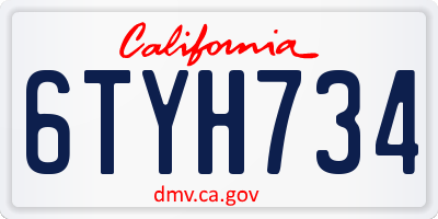 CA license plate 6TYH734