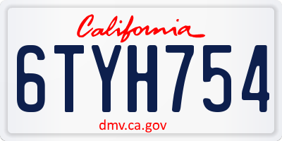 CA license plate 6TYH754