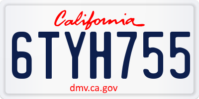 CA license plate 6TYH755