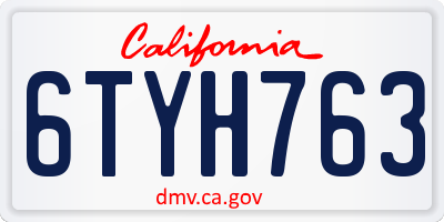 CA license plate 6TYH763