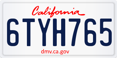 CA license plate 6TYH765