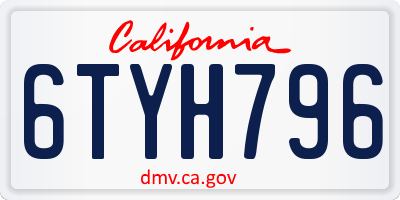 CA license plate 6TYH796