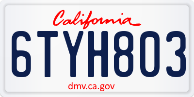 CA license plate 6TYH803
