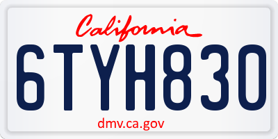 CA license plate 6TYH830