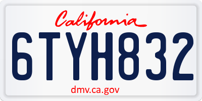 CA license plate 6TYH832