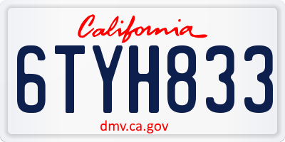 CA license plate 6TYH833