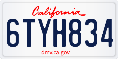 CA license plate 6TYH834