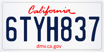 CA license plate 6TYH837