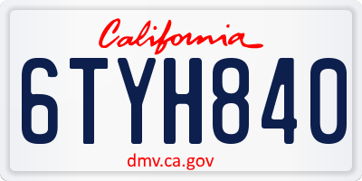 CA license plate 6TYH840