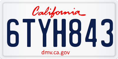 CA license plate 6TYH843