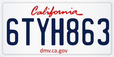 CA license plate 6TYH863