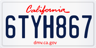 CA license plate 6TYH867