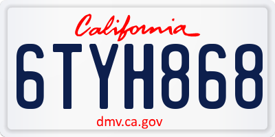 CA license plate 6TYH868