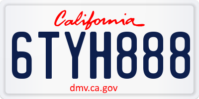CA license plate 6TYH888