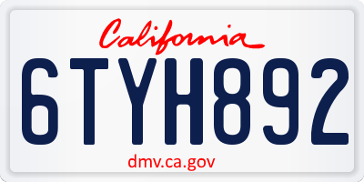 CA license plate 6TYH892