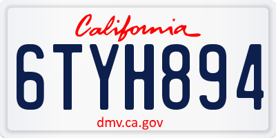 CA license plate 6TYH894