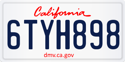CA license plate 6TYH898