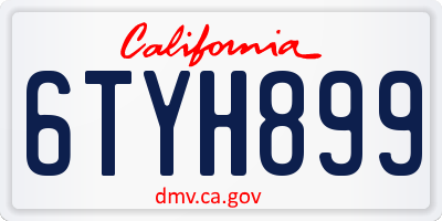 CA license plate 6TYH899