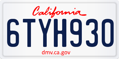 CA license plate 6TYH930