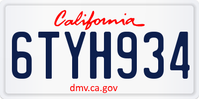 CA license plate 6TYH934