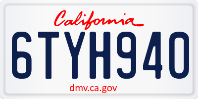 CA license plate 6TYH940
