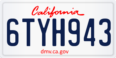 CA license plate 6TYH943