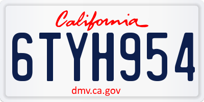 CA license plate 6TYH954